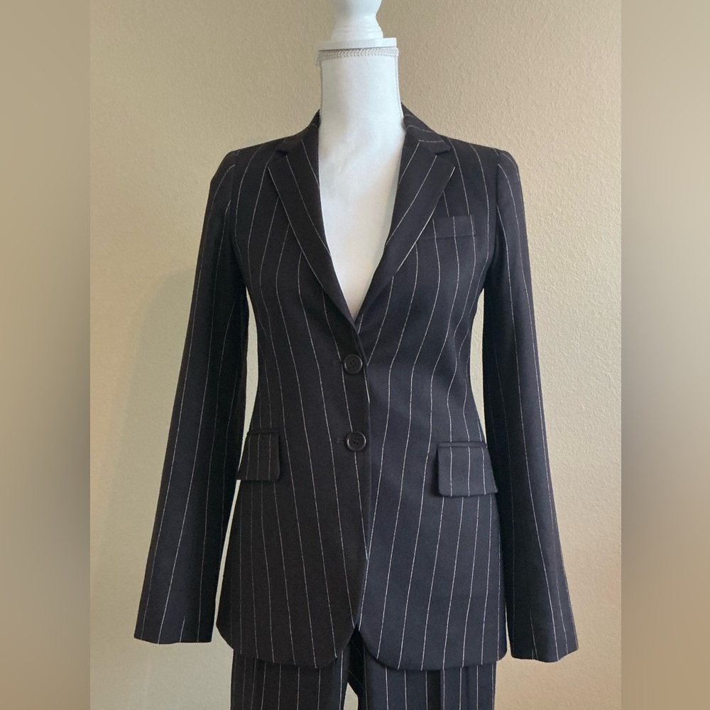 Theory Brown with Cream Pinstripe Suit Set